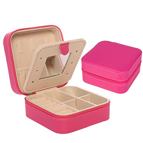 Image of KElofoN Travel jewelry case Travel jewelry box Travel Jewelry Organizer Small Jewelry Organizer Box Gift for Girls Women with Mirror(Rosy)