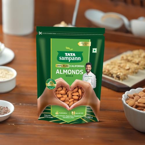 Image of Tata Sampann Pure California Almonds /Badam Whole, 200g, Real Nuts, High in Fiber, Badam Giri, Rich in Protein, Magnesium, Phosphorus and Dietary Fibre, Nuts & Dry Fruits, Value Pack (Pack of 3)
