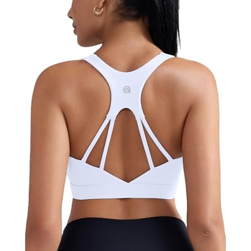RUNNING GIRL Sports Bras for Women, Medium Impact Molded Cup Sports Bra for Running with Sewn in Pads White XX-Large