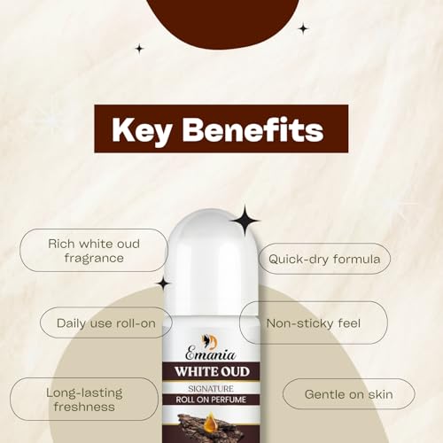 Image of Emania White Oud Underarm Roll-On Deodorant Controls Odour & Reduces Pigmentation, 0% Alcohol & 0% Aluminium, Brightens Skin & Exfoliates Underarm, Flora Fragrance, 50ml (Pack of 1)