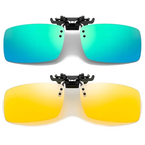 Image of Clip on Polarized Night Vision Driving Glasses Flip up Sunglasses UV-400 to Wear Over Glasses for Night Driving