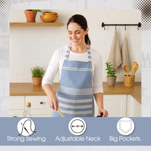 Image of Unisex Cooking Aprons | Waterproof Apron | Striped Design with 2 Front Pockets & Adjustable Neck Strap | Durable, Oil & Stain Resistant | Chef Apron for Cooking