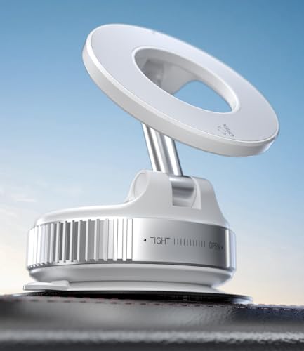 ALAFLY Soporte Móvil Magnético Coche con Ventosa [Rotación de 360° & Plegable], Metal Soporte Móvil Compatible con MagSafe iPhone, para Coche/Parabrisas/Vidrio/Cualquier Superficie Lisa, Blanco