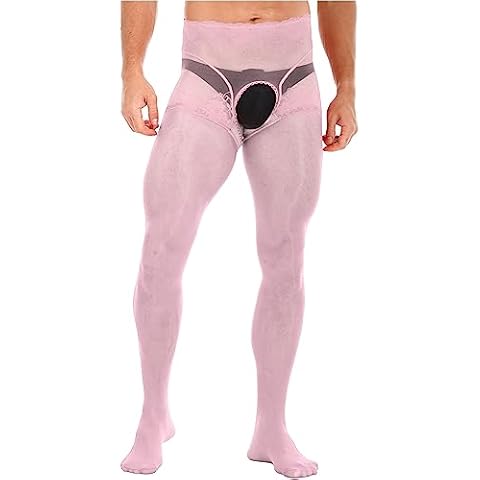 Linjinx Men's Sissy Sheer Mesh Hollow Out Pantyhose Floral Lace Patchwork Stockings Underwear Underpants Pink X-Large Cover