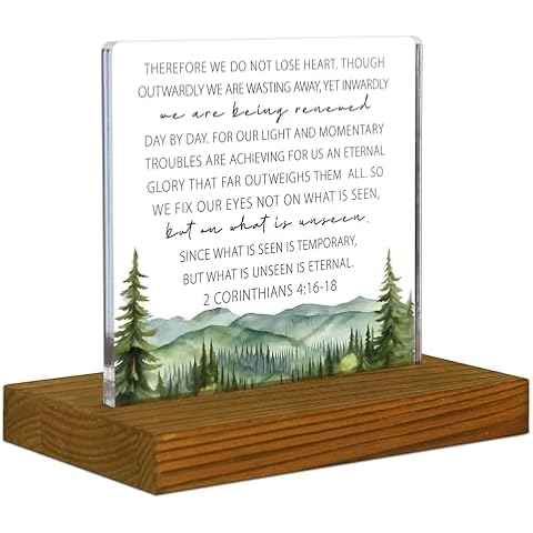 2 Corinthians 4:16-18 Desk Decor Sign, Bible Verse Plaque, Christian Home Decor, Acrylic Desk Decor Sign with Wood Stand - FSA043 Cover