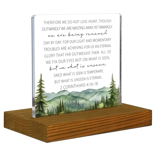2 Corinthians 4:16-18 Desk Decor Sign, Bible Verse Plaque, Christian
