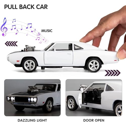 Image of F & F 7 Dodge Charger 1:32 Model Car with Box, Zinc Alloy Pull Back Toy car with Sound and Light for Kids Boy Girl Gift [Colors as Per Stock]