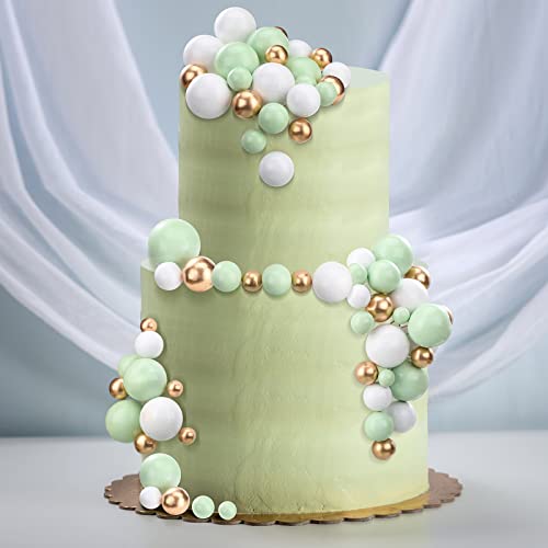 Tondiamo 108 Pcs Balls Cake Topper Balloons Cupcake Topper Diy Cake Insert Topper Foam Cake Balls Baking Decoration For Wedding Anniversary Birthday (White, Green, Gold,Multi Sizes) #TOP3