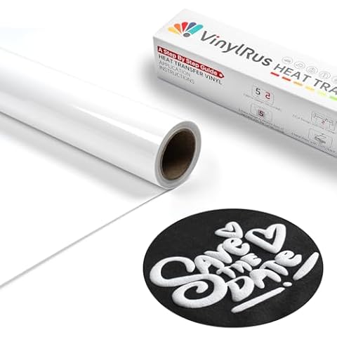 VinylRus White Puff Vinyl Heat Transfer 3D -12” x 6ft Puff Iron on Vinyl for T-Shirt, Puff HTV Vinyl Roll for Silhouette Cameo, Cricut Air or Maker, Easy to Cut and Weed Cover