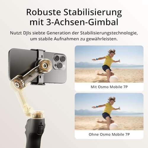 Bild 2 - DJI Osmo Mobile 7P Gimbal-Stabilisator für iPhone, Android, Natives Tracking, Beleuchtung, 3-Achsen-Smartphone-Gimbal, schneller Start, EIN-klick-Bearbeitung, integrierter Verlängerungsstab & Stativ