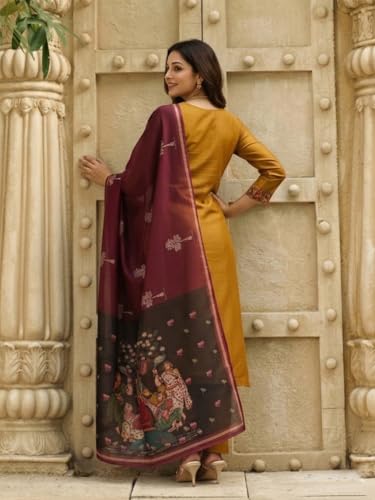 Image of GoSriKi Women Viscose Blend Printed Straight Kurta with Pant and Dupatta | Ladies Kurta Pant Dupatta Set | Women Ethnic Wear Dress | Indian Traditional Clothing for Girl