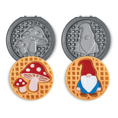 Image of Dash MultiMaker Mini System Removable Plate Set - Ceramic, Nonstick Replacement Plates for Fun-Shaped Waffle Breakfast - Waffle Maker Not Included - 4-Inch - Two-Pack - Mushroom & Gnome