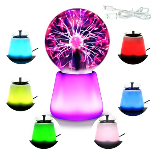 Boruibyr Plasma Ball Lamp Interactive Touch Lightning Globe 3 Inch Fun Lamp USB Powered 7 Color...