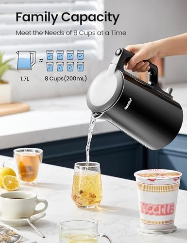 COMFEE' 1.7L Double Wall Electric Tea Kettle and Kettle Water Boiler, 100% Stainless Steel Interior & Lid & Spout, Two-Level Wide Open Lid, 1500W Fast Boiling, Auto-Off and Boil-Dry Protection — view 7