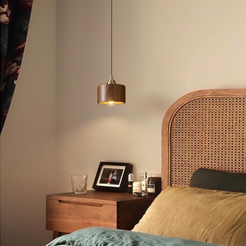 Mini lámpara colgante de latón sofisticada con detalles en madera noble E27 4