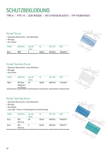 Folitex Anti-fog Tie-on Gesichtsmasken zum Binden Typ IIR blau, 50 Stück