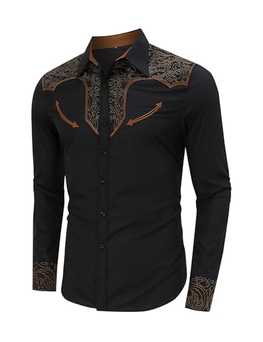 TURETRENDY Men's Western Embroidered Long Sleeve Cowboy Button Down Shirt3
