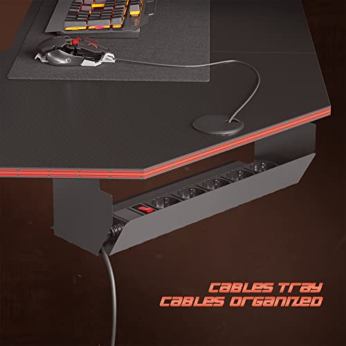 Cubicubi Flame Gaming Desk 50.4” With Led Strip & Monitor Stand, L Shaped Computer Desk Carbon Fiber Surface Gaming Pc Table With Cable Management #TOP5