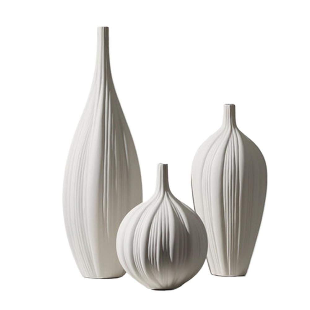 Vase en céramique crème au design vintage raffiné, objet d'art décoratif de salon