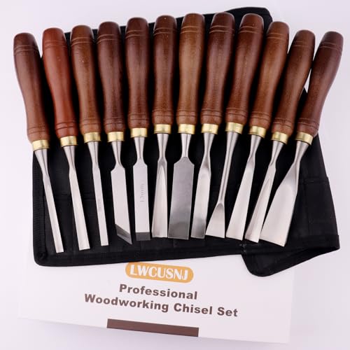 LWCUSNJ 12-Piece Wood Chisel Set,CR-V 60 Steel Blades Straight Edge V Chisel Gouge Carving Tools for Woodworking Beginners & Professionals with Storage Case - Image 8