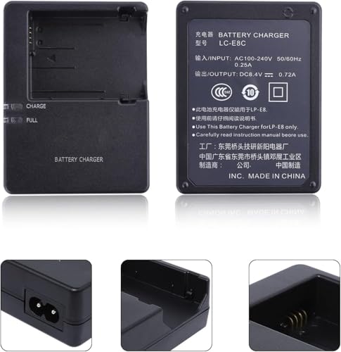 Image of LP-E8 Battery Charger - Compatible for Canon Rebel T3i, T2i, T4i, T5i, EOS 600D, 550D, 650D, 700D, Kiss X5, X4, Kiss X6, LC-E8E