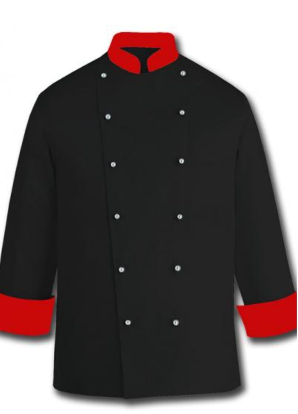 Long Sleeve Chef Coat With Colored Collar And Cuff (M, Black With Red Collar)-image-0