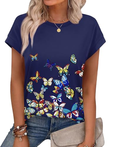 Image of Alaroo Womens Summer Tops Short Sleeve Shirts Crew Neck Tshirt Cute Trendy Tunic Blouses (S-3XL)