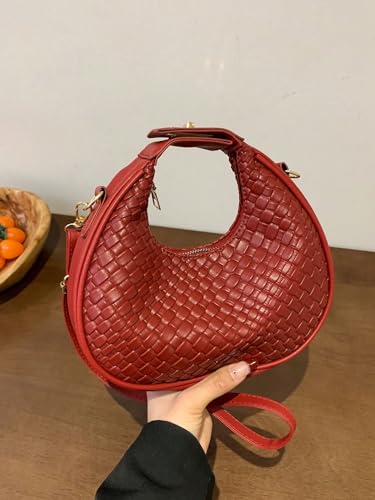 Women's Small Handbag Retro Crossbody Bag Weave Crescent Bag