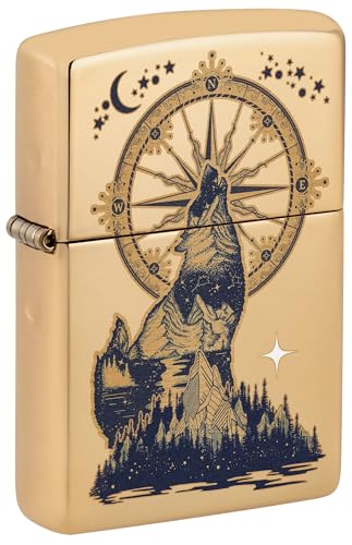 Zippo Lighter: Howling Wolf - High Polish Brass 81640