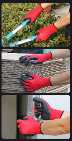 Image of Safety Gloves Heavy Duty Reusable Nitrile Coated Nylon Cotton Hand Gloves for Gardening - Home Work Safety - Industrial Use - Anti Cut Abrasion Proof Working Red Black Gloves (5 Pairs Pack)