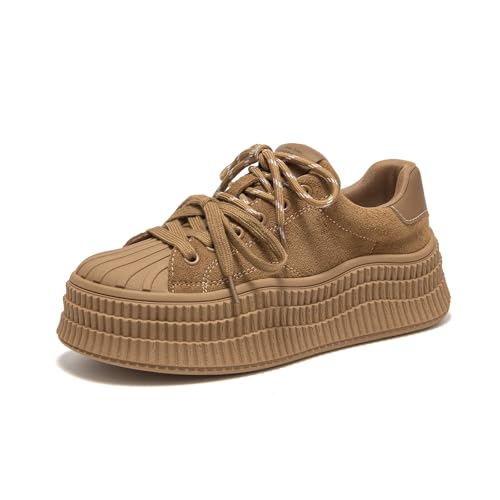 Image of BEAU TODAY Platform White Sneakers for Women,Leather Casual Tennis Shoes
