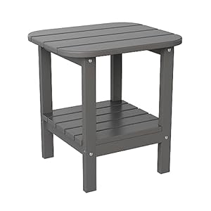 Flash Furniture Newport 2-Tier Adirondack Side Table – Recycled HDPE All-Weather Materials – Indoor/Outdoor – Gray