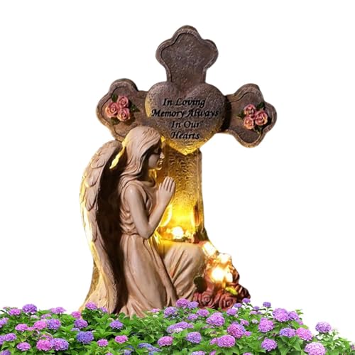 Outdoor Angel Statue Solar Light - Angel Figurines for Garden with Solar Light,Memorial Cemetery Decorations for Grave Yard Patio Lawn Outside Backyard