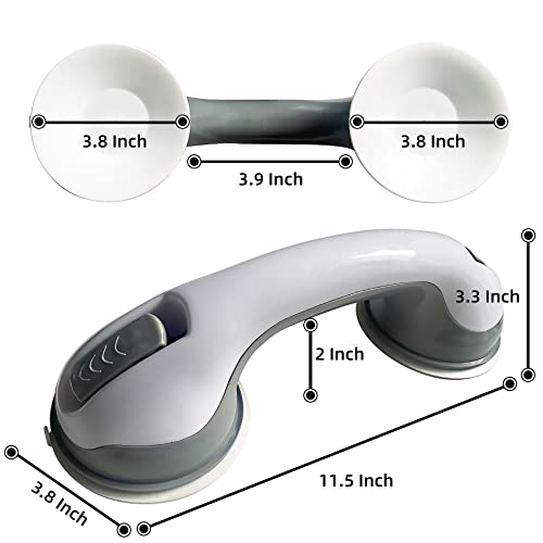 2 Pack Shower Grab Bars - Gemroom 12 Inch Grey Suction Bar Handles For Elderly, Seniors, Handicap, Safety Balance Assist Grip For Bathtubs, Bathroom, Toilet - Anti-Slip, Shower Handles Hand Rail #TOP2
