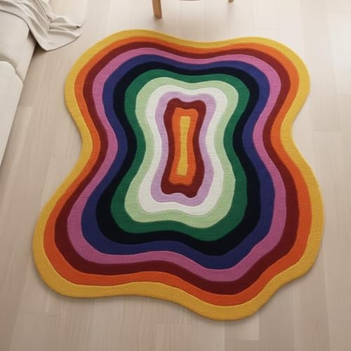 Image of Hand Made Tufted Carpet Premium Wool Abstract Irregular Design Anti Skid Area Rug for Living Room Weight- |13 Pound|Size-4x6 Feet (48x72 Inch)