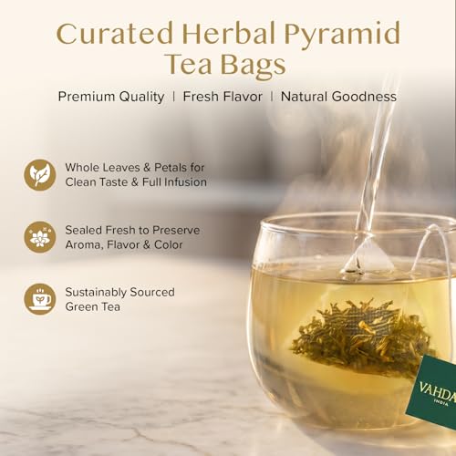 Image of VAHDAM, Jasmine Green Tea Bags (100 Count) Med Caffeine, Non GMO | High Grown Green Tea Blended w /Pure Jasmine Flowers | Resealable Ziplock Pouch