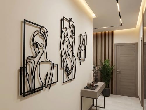Décoration murale en bois de salon style Line Art 14 noir design visages - 2