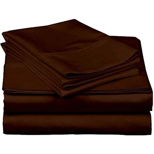 Cottington Lane 4 Piece Eastern King Size Sheet Set 76 x 80, Luxury Hotel Quality 100% Egyptian Cotton Bed Sheets with 16 Inch Deep Pocket Snug Fit Smooth Sateen Weave, Chocolate Solid