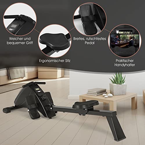 GYMAX Magnetisches Rudergerät, aufklappbares Fitness-Rudergerät mit digitalem LCD-Display & 10 Widerstandsstufen, Leise… – Bild 4