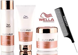 FusionPlex by Wella Wella FUSION PLEX Intense Repair Shampoo Conditioner & Mask TRIO SET (with Sleek Steel Pin Tail Comb) (8.4 oz + 6.7 oz + 5 oz - TRIO Kit)