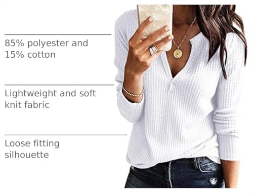 Image of Farktop Womens Long Sleeve Tops Henley V Neck Lightweight Pullover Sweaters