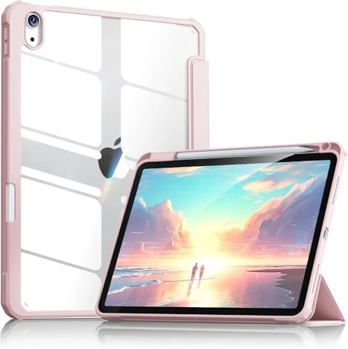 Case for iPad (A16) 11th Generation 11 inch 2025 iPad 10th Generation 10.9 inch 2022 with Pencil Holder Clear Transparent Back Shell with Shockproof Cover Auto Sleep (Pink)