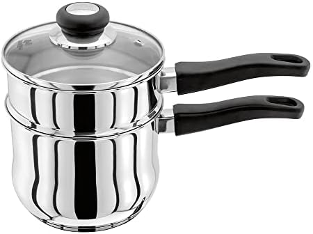 Judge Vista JJ03A Stainless Steel Small Saucepan 12cm 500ml, Shatterproof Vented Glass Lid, Induction Ready, Oven Safe, 25 Year Guarantee