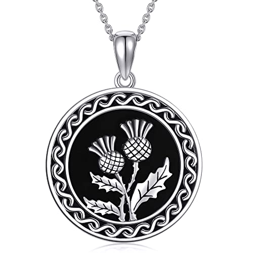 URONE Scottish Thistle Necklace Sterling Silver Thistle Celtic Knot Pendant