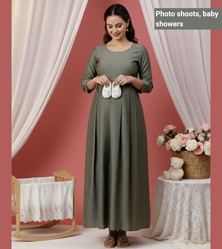 Image of DUMMY SHAPE Feeding Kurtis for Women Cotton Blend | Printed Pregnancy Flare Kurta with Dual Nursing Zippers to Pre & Post Partum | Maternity Dresses | Gifts for Pregnant Woman