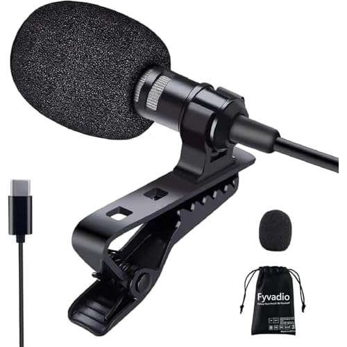 Fyvadio USB C Mikrofon, Lavalier-Mikrofon Typ C, Externes Ansteckmikrofon Typ C für Videoaufnahmen, YouTube Vlog ASMR Interview auf iPhone, Ipad und Android Typ-C Gerät (2M)