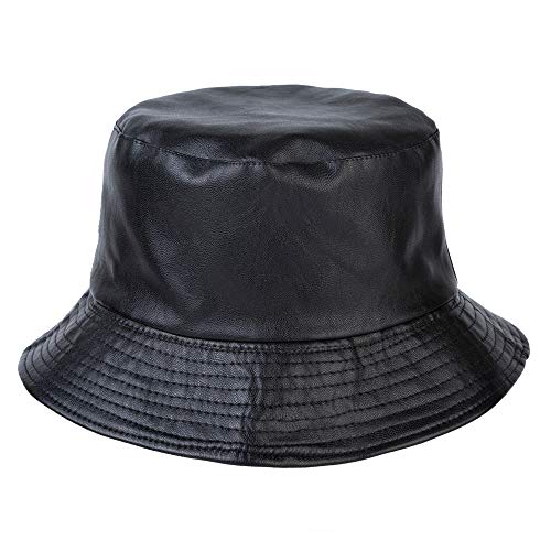 Zlyc Unisex Fashion Bucket Hat Pu Leather Rain Hat Waterproof thumb #1