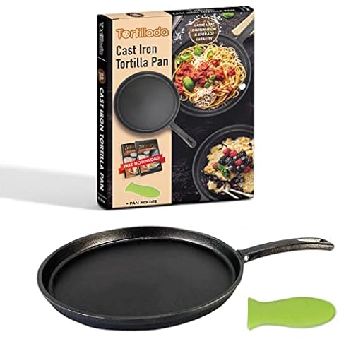 Tortillada - 26cm Pre Seasoned Cast Iron Griddle/Pan + Hot Handle Holder + Recipes E-Book 50 Tortilla Recipes Cover