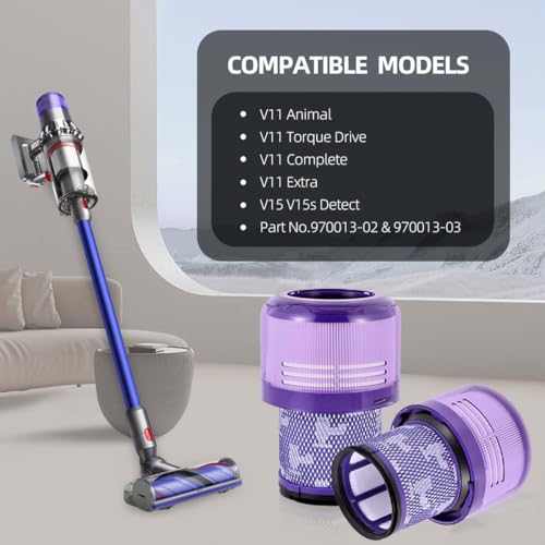 Image of 2 Pack Filters Replacement Compatible with Dyson V11 Animal, V11 Torque Drive, V11 Complete, V11 Extra, V15 /V15s Detect, Washable, Reusable Cordless Vacuum Filter for Pet Hair, Dirt, Dust