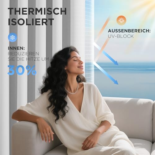 Joydeco Verdunkelungsvorhang 1 Stück, Vorhang Blickdicht mit Ösen Türvorhang H 210 x B 132 Thermovorhang Weiß Kälteschutz Hitzeschutz Blackout Curtain für Schlafzimmer Wohnzimmer